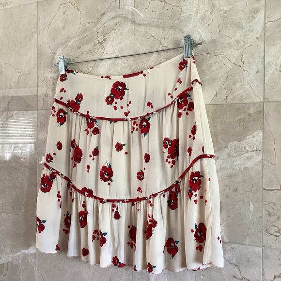ba&sh Bia Lady Mini Skirt - 1 / US 6 - Cream, Red Floral Tiered, Holiday Cottage - Picture 5 of 11